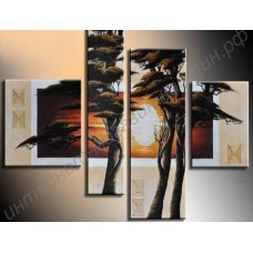Модульная картина из 4 секций: спокойные и прекрасные деревья, выполненная маслом на холсте